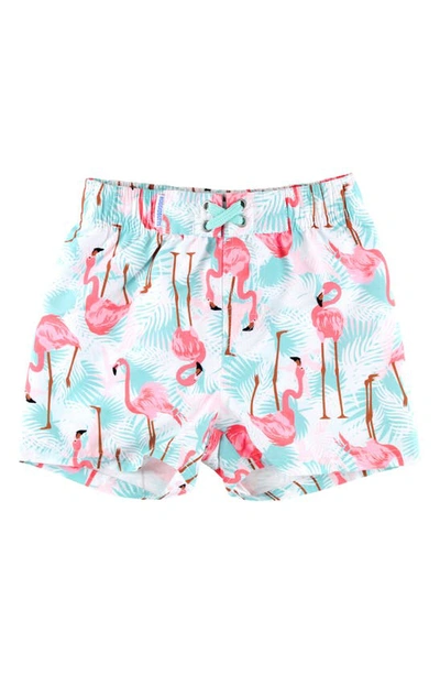 Shop Ruggedbutts Kids' Flamingo Swim Trunks In White