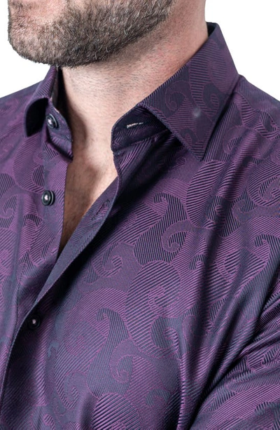 Shop Maceoo Fibonacci Jacquard Contemporary Fit Button-up Shirt In Purple