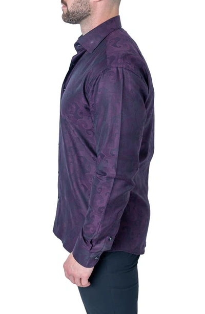 Shop Maceoo Fibonacci Jacquard Contemporary Fit Button-up Shirt In Purple