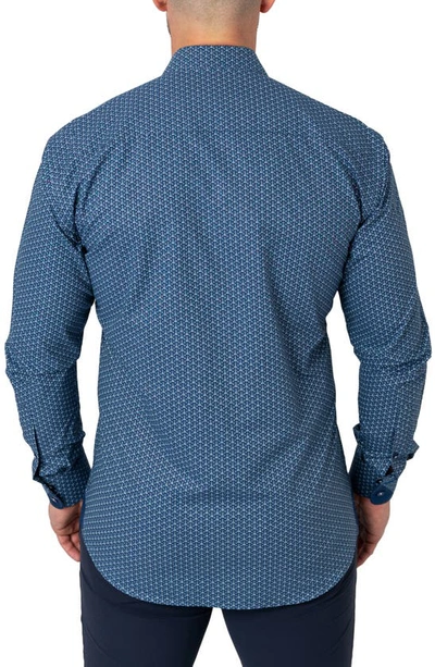 Shop Maceoo Einstein Tonal Triangles Contemporary Fit Button-up Shirt In Blue