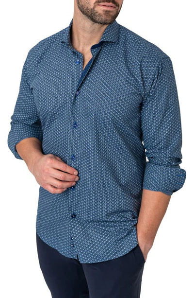 Shop Maceoo Einstein Tonal Triangles Contemporary Fit Button-up Shirt In Blue