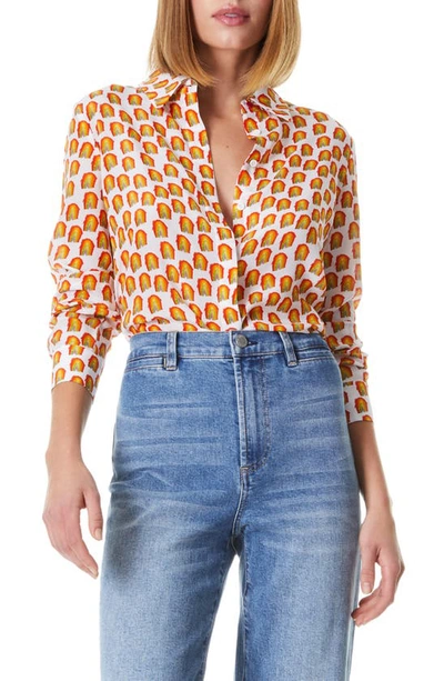 Shop Alice And Olivia Willa Abstract Print Silk Button-up Shirt In World Love