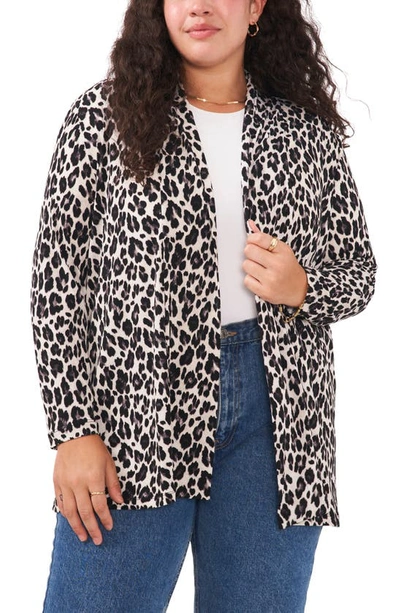 Shop Vince Camuto Leopard Open Front Knit Cardigan In Dark Pewter