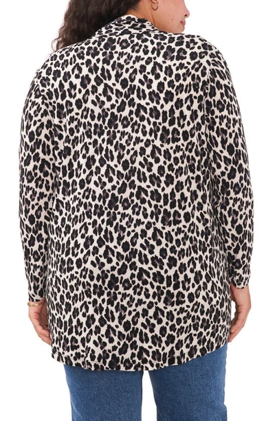 Shop Vince Camuto Leopard Open Front Knit Cardigan In Dark Pewter