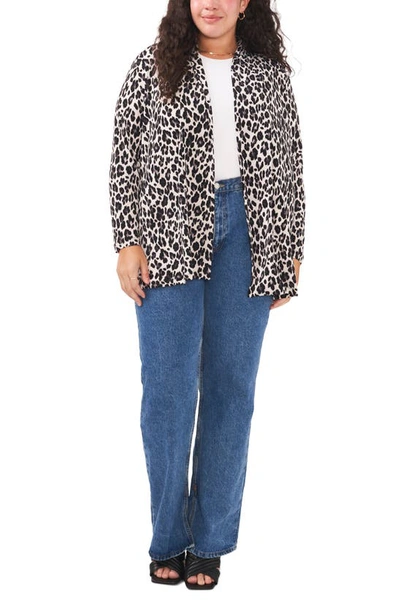 Shop Vince Camuto Leopard Open Front Knit Cardigan In Dark Pewter