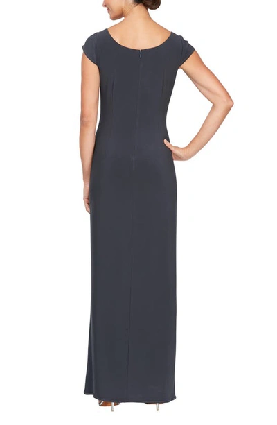 Shop Alex Evenings Beaded Keyhole Neck Jersey Gown In Charcoal