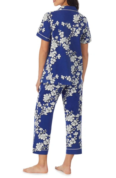 Bedhead Pajamas Navy Shadow Blossom Organic Cotton Crop Pajamas In Navy Shadow Blossom