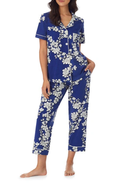 Bedhead Pajamas Navy Shadow Blossom Organic Cotton Crop Pajamas In Navy Shadow Blossom