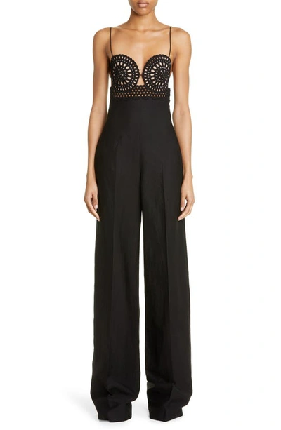 Shop Stella Mccartney Broderie Anglaise Bustier Jumpsuit In 1000 - Black