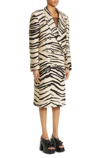 Shop Stella Mccartney Tiger Stripe Double Breasted Twill Coat In Raffia