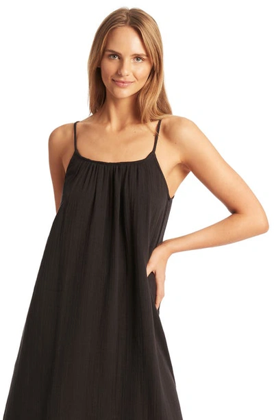 Shop Sea Level Sunset Cotton Cover-up Sundress In Black