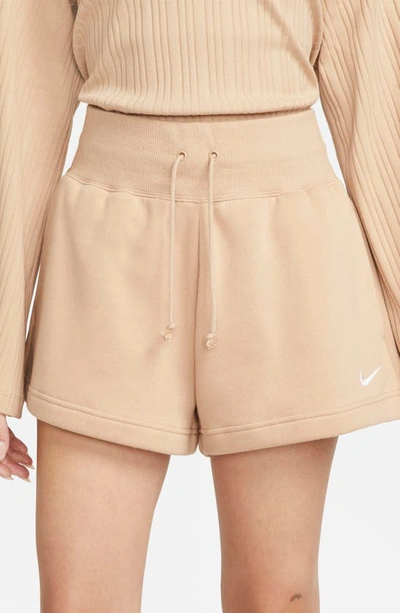 Shop Nike Phoenix Fleece Knit Shorts In Hemp/ Sail