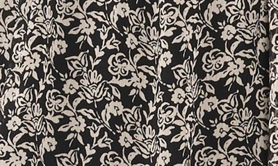 Shop Chaus Floral Pintuck Long Sleeve Tie Waist Shirtdress In Black/ Ivory