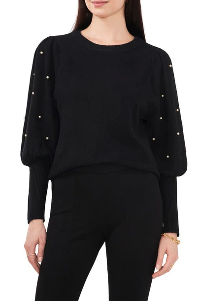 Shop Chaus Imitation Pearl Juliet Sleeve Sweater In Rich Black