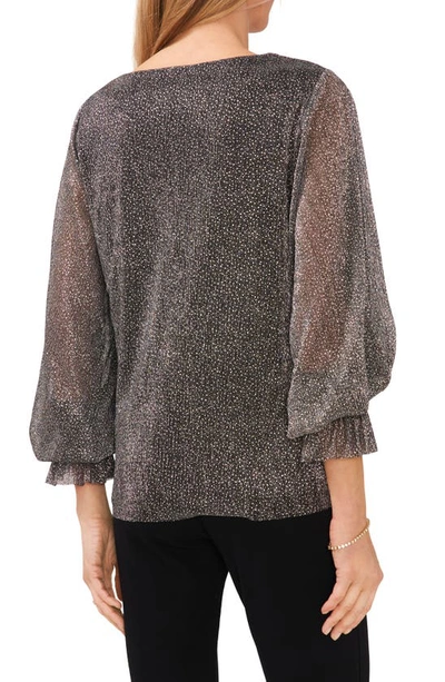 Shop Chaus V-neck Smocked Cuff Blouse In Black/ Silver/ Gold