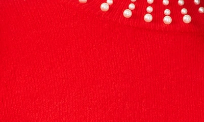 Chaus Imitation Pearl Collar Sweater In Cherry Red