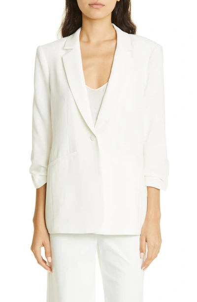 Shop Cinq À Sept Khloe Ruched Sleeve Blazer In Ivory