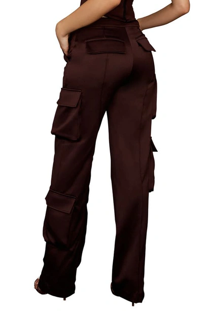 House Of Cb Daria Seamed Satin Cargo Trousers In Chocolate