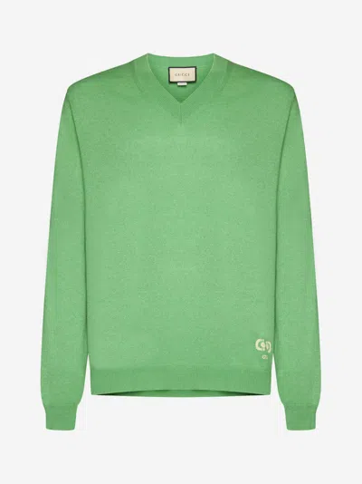 Shop Gucci Logo Cashmere Sweater In Green