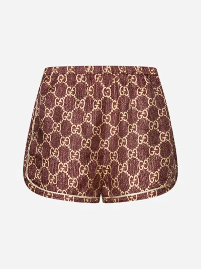 Shop Gucci Gg Supreme Silk Shorts In Sweet Berries,rose