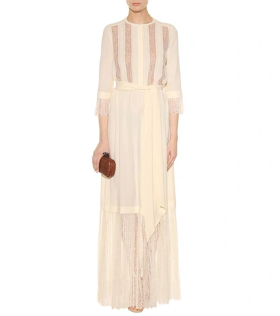 Shop Michael Kors Lace-trimmed Silk Dress In Neutrals