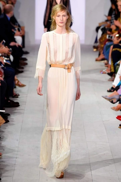 Shop Michael Kors Lace-trimmed Silk Dress In Neutrals