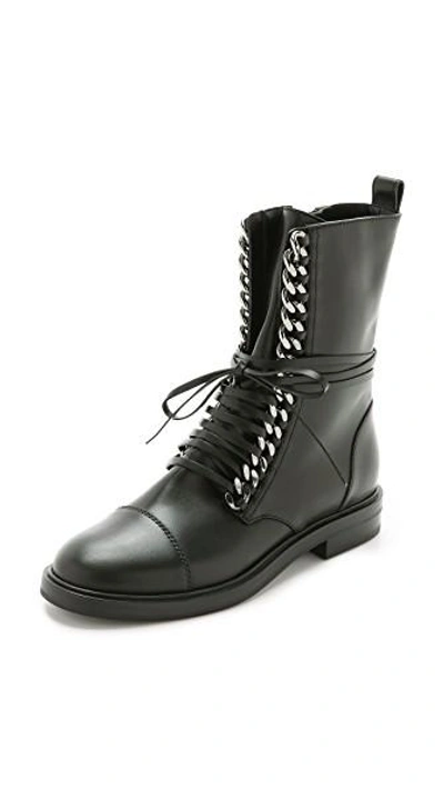 Shop Casadei Leather & Chain Combat Boots In Black