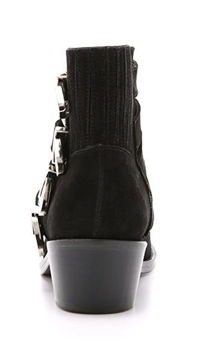Shop Toga Buckled Suede Booties In Black