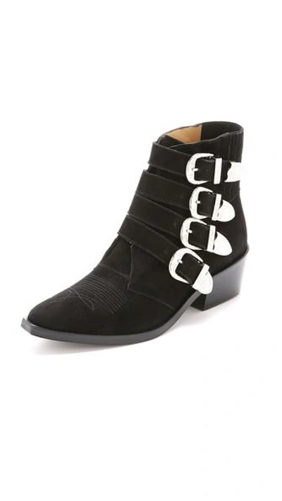 Shop Toga Buckled Suede Booties In Black