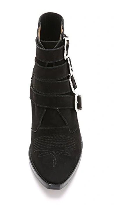 Shop Toga Buckled Suede Booties In Black