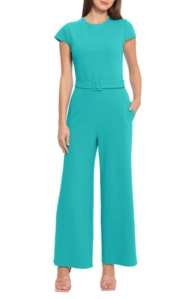 Shop Maggy London Cap Sleeve Belted Jumpsuit In Spectra Green