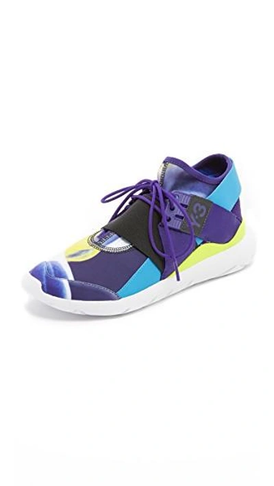 Shop Y-3 Qasa Elle Lace Sneakers In Aop Brownian/purple/blue