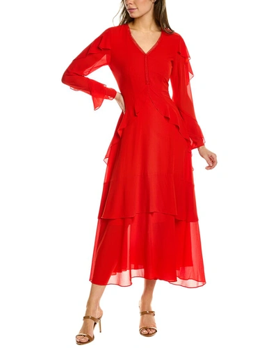 Shop Burryco Ruffle Midi Dress In Red