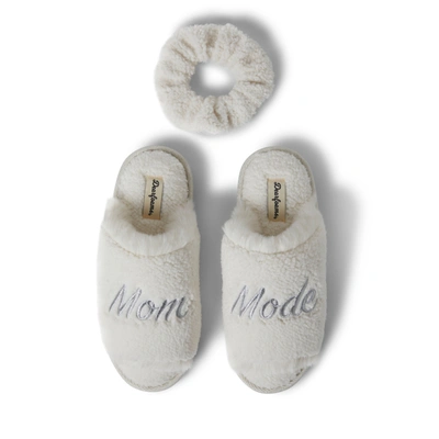 Dearfoams Womens Louise Slide With Extended Vamp And Scrunchie In White