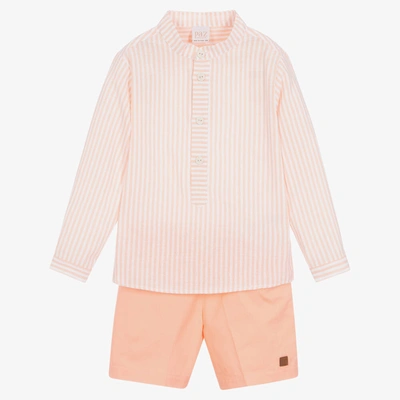 Shop Paz Rodriguez Boys Orange Striped Cotton Short Set