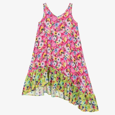 Shop Msgm Girls Pink & Green Asymmetric Dress