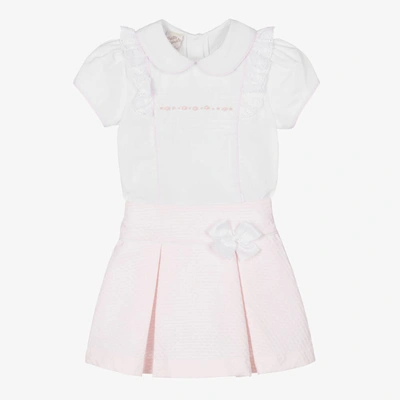 Shop Pretty Originals Girls White & Pink Cotton Skirt Set
