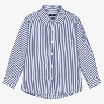 Shop Il Gufo Boys Blue & White Striped Cotton Shirt