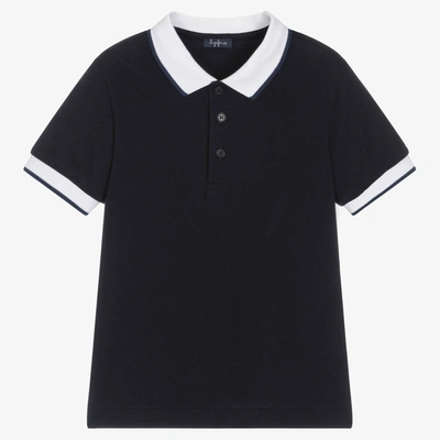 Shop Il Gufo Boys Navy Blue Cotton Piqué Polo Shirt