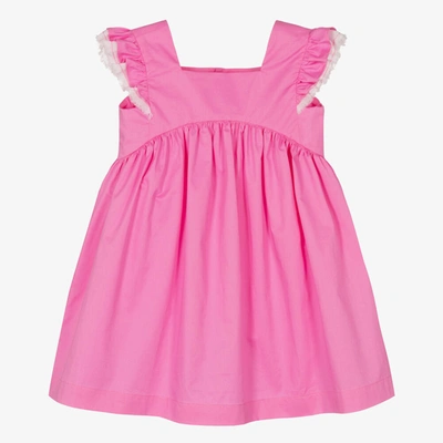 Shop Il Gufo Girls Pink Cotton Ruffle Sleeve Dress