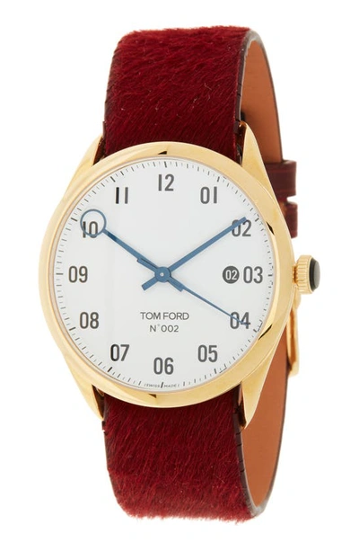 Shop Tom Ford 002 Auto 18k Yellow Gold White Dial Genuine Calf Hair Leather Strap Watch, 40mm