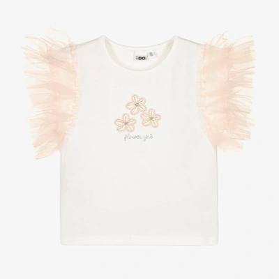 Shop Ido Baby Girls White & Pink Cotton T-shirt