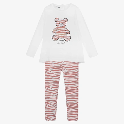 Shop Ido Baby Girls White & Pink Cotton Leggings Set