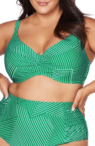 Shop Artesands Linear Perspective Monet D- & Dd-cup Underwire Bikini Top In Green
