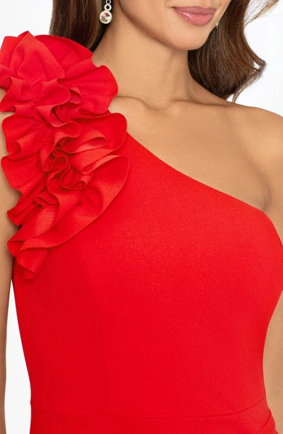 Shop Xscape Ruffle One-shoulder Scuba Crepe Gown In Red