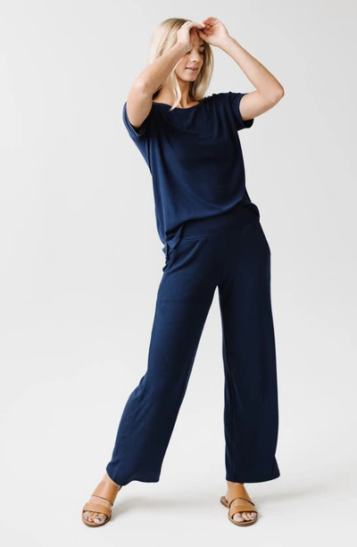 Cozy Earth Rib Knit Pajama Pants In Navy