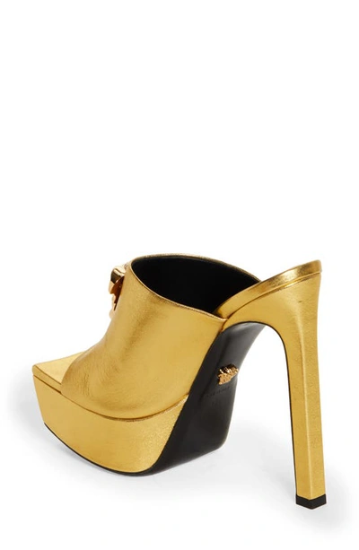 Shop Versace Medusa Open Toe Platform Mule In Gold