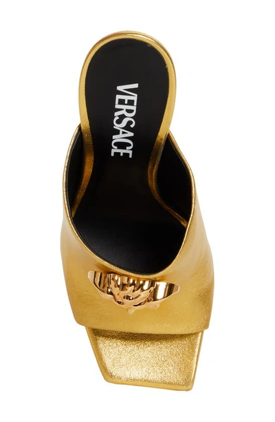 Shop Versace Medusa Open Toe Platform Mule In Gold