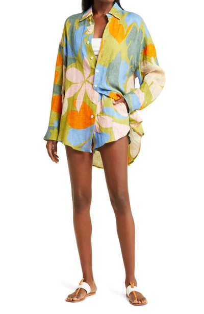 Vitamin A Tallows Stripe Linen Cover-up Shorts In Ecolinen Matisse