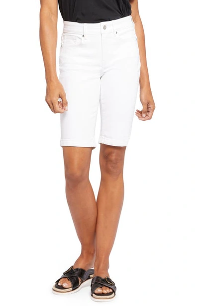 Shop Nydj Briella Roll Cuff Denim Bermuda Shorts In Optic White